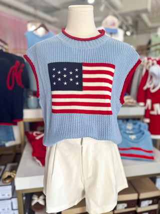 Blue Stars & Stripes Short Sleeve Sweater