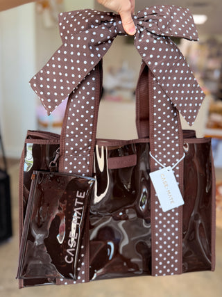 Espresso Polka Dot Bow Jelly Tote Bag | Case-Mate