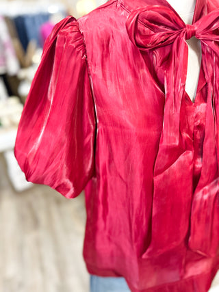 Red Scarlett Satin Bow Top