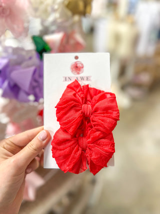 Bright Red Frilly Frou Clip - Set