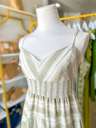 Light Olive Summer Lovin' Spaghetti Strap Midi Dress