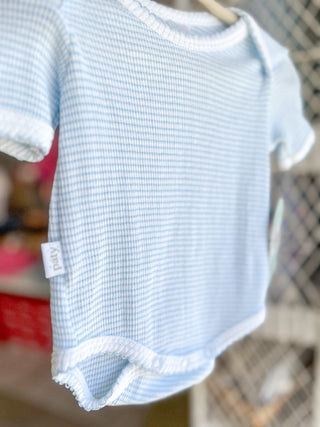 Paty Blue with Blue Trim Lap Shoulder Onesie