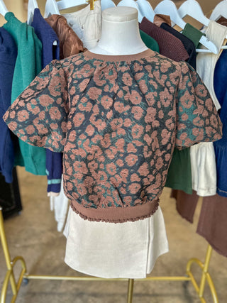 Brown Fall Favorite Velvet Jacquard Top