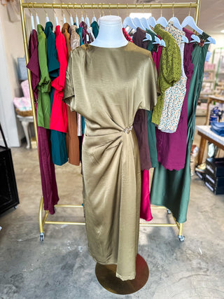 Olive Pretty Little Moments Satin Midi Dress