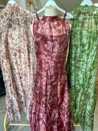 Rust Painted Garden Mock Neck Maxi Dress