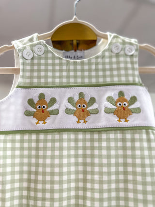 Sage Turkey Embroidery Gingham Jon Jon