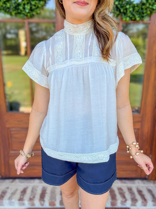 White Lace Trimmed Tie Back Top