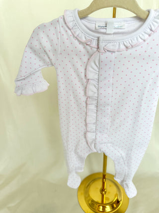Pink Mini Dots Ruffle Front Footie