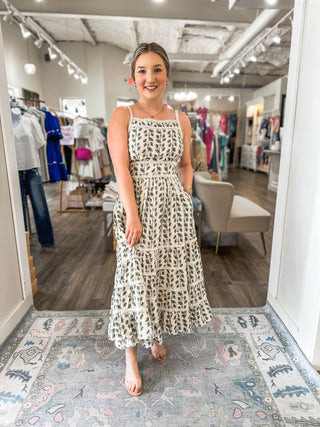 Olive Branch Woven Lace Midi Dress