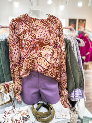 Warm Fall Tones Paisley Print Blouse