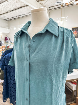 Teal Green Airflow Simple to Style Button Down Dress