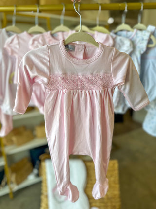 Pink Pima Cotton Baby Girl Smocked Footie