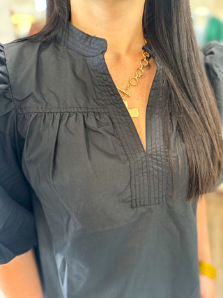 Black Standing Collar Poplin Top