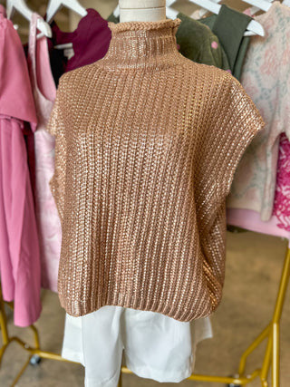 Gold Radiant Luxe Metallic Mock Neck Sweater Vest
