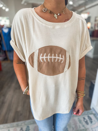 Oatmeal Touchdowns & Tailgates Football Patch Short Sleeve Top