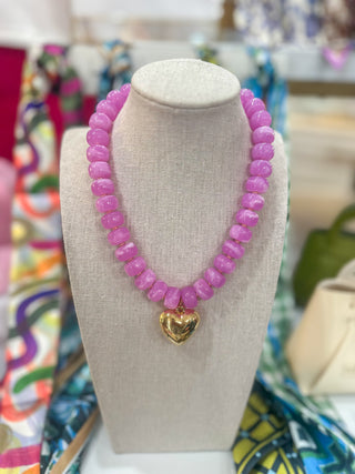 Lilac Marble Beaded Heart Charm Necklace
