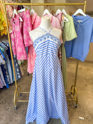 Blue Coastal Cutie Halter Neck Maxi Dress