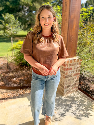 Brown Modern Faux Leather Blouse