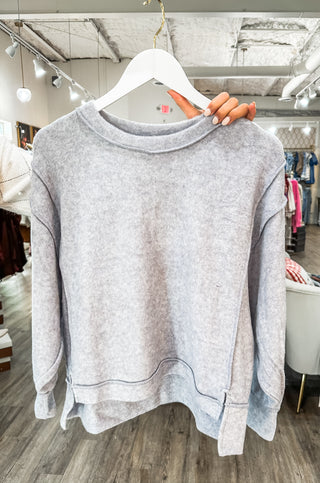 Heather Grey Brushed Oversized Side Slit Sweater