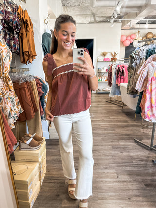 Chestnut & Cream Loving Fall Tie Top