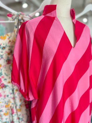 Pink & Red Lucky You Stripe Midi Dress