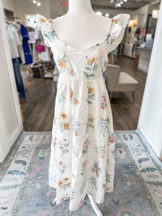 Ivory Spring Mornings Multi Floral Embroidery Midi Dress