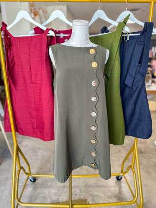 Olive Oh So Lovely Scallop Button Mini Dress