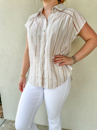 Natural Neapolitan Dream Button-Up Lace Paneled Shirt