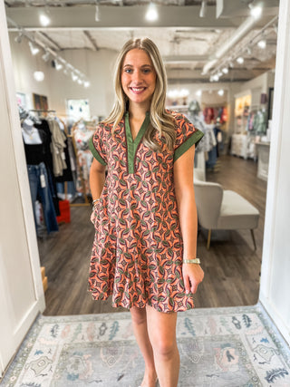Autumn Mosaic Collared Mini Dress