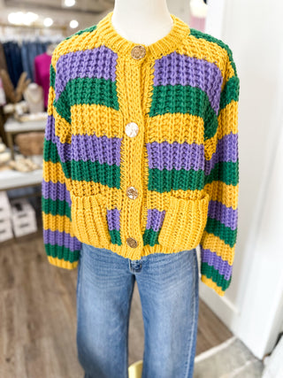 Mardi Party Striped Long Sleeve Cardigan Sweater