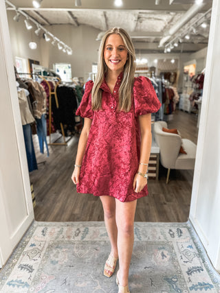 The Burgundy Evangeline Grace Mini Dress