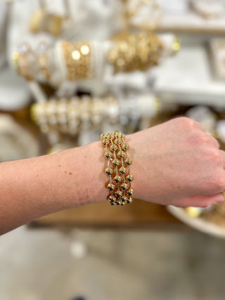 Gold Beaded & Gold Bar Set of 5 Stretch Bracelets
