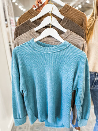 DOORBUSTER: Ash Mocha Brushed Ribbed Drop Shoulder Long Sleeve Top