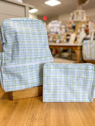TRVL Green Classic Plaid Large Roadie Zip Pouch