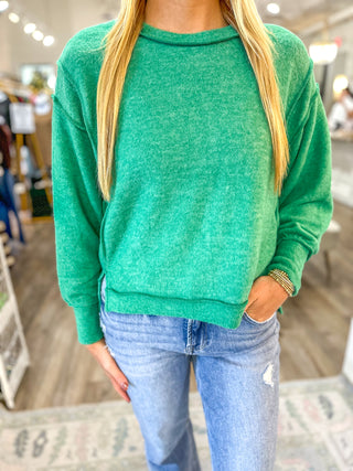 DOORBUSTER: Kelly Green Brushed Oversized Side Slit Sweater