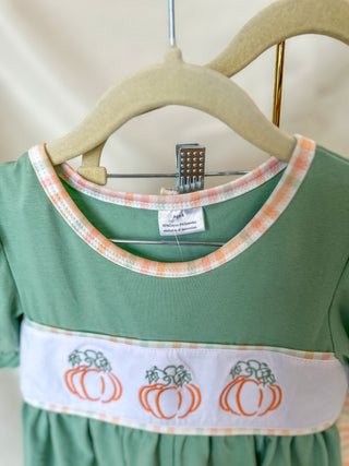 Girls Green Pumpkin Patch Embroidered Set