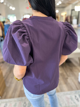 Purple Parker Puff Sleeve Textured Top