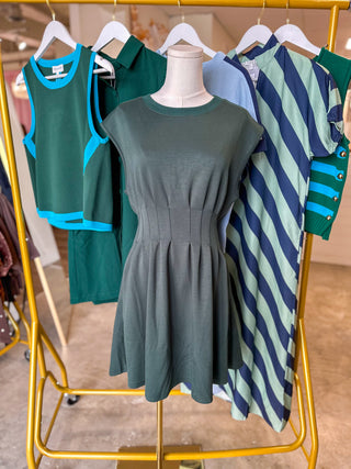 Forest Green Weekend Win Pleated Mini Dress