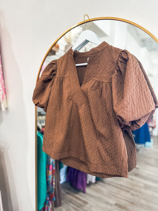 Brown Too Pretty to Pass Textured Blouse