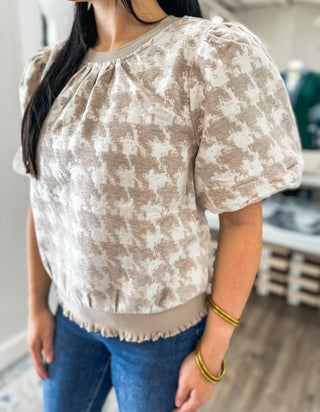 Whispered Neutral Houndstooth Textured Top