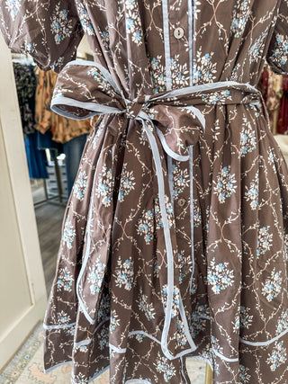 Coffee Mulberry Manor Belted Mini Dress