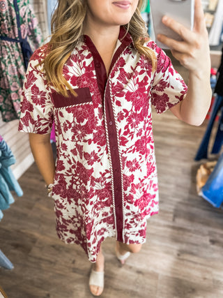 Burgundy Juniper Bloom Button Down Mini Dress