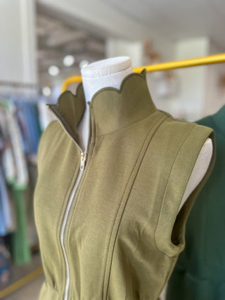 Olive On the Move Scallop Zip Mini Dress