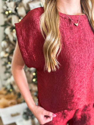 Burgundy Textured Holiday Spirit Pants Set
