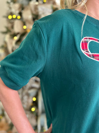 Holiday Plaid Perfection Bow Short Sleeve Top