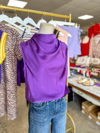 Purple Girls Night Satin Mock Neck Top