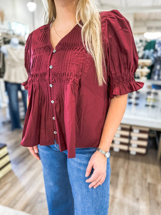 Burgundy Meadow Smocked Top