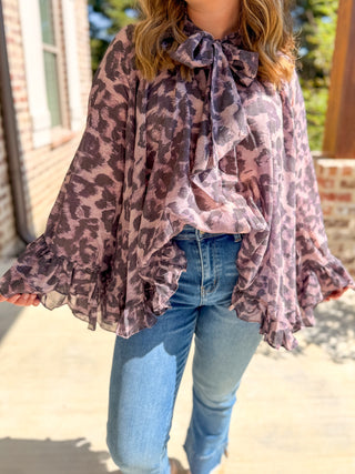 Painted in Purple Tie Neck Blouse