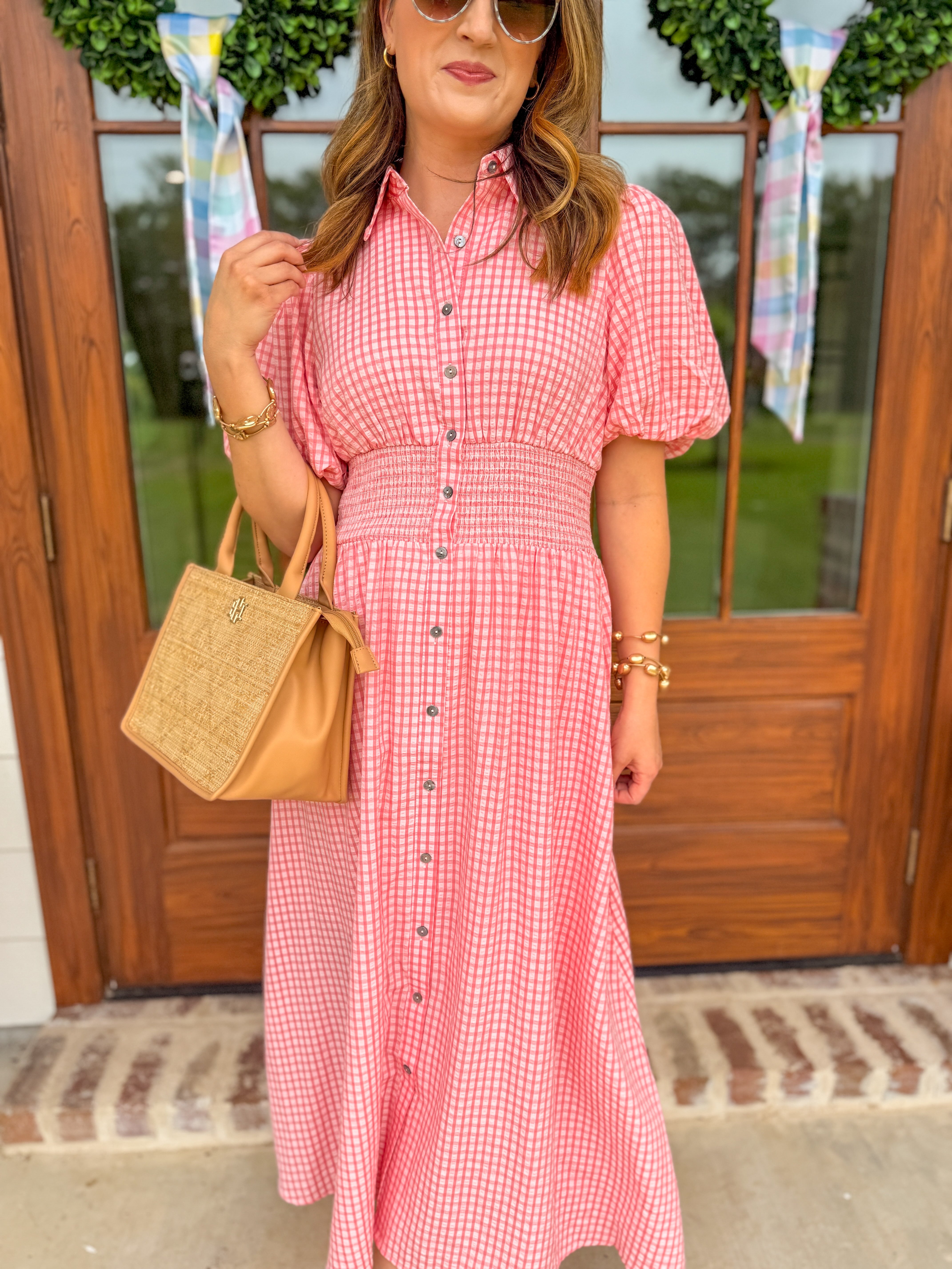 pink and orange gingham dress Old Navy Maxi Sundress XL Pink Orange Gingham Grid Tier Pockets Smocked Long NEW
