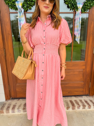 Pink Cottage Charm Gingham Midi Dress